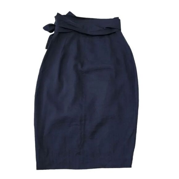 NEW Whit Silk and Linen Blend Tulip Wrap Midi Skirt in Navy Blue Size 4 - Picture 7 of 11